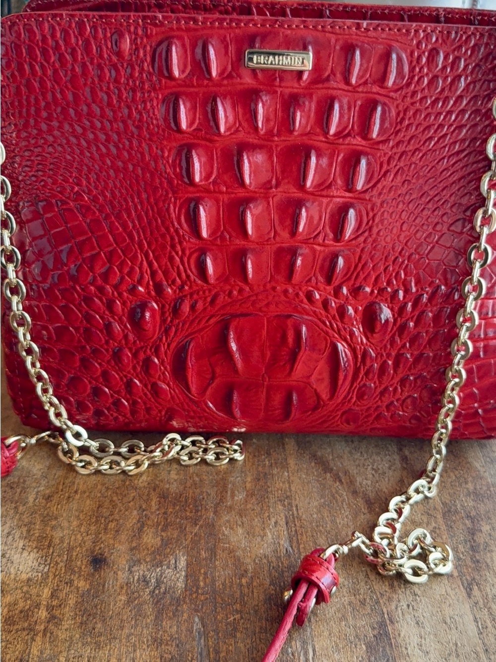Brahmin Red Croc Leather Crossbody - Picture 8 of 10